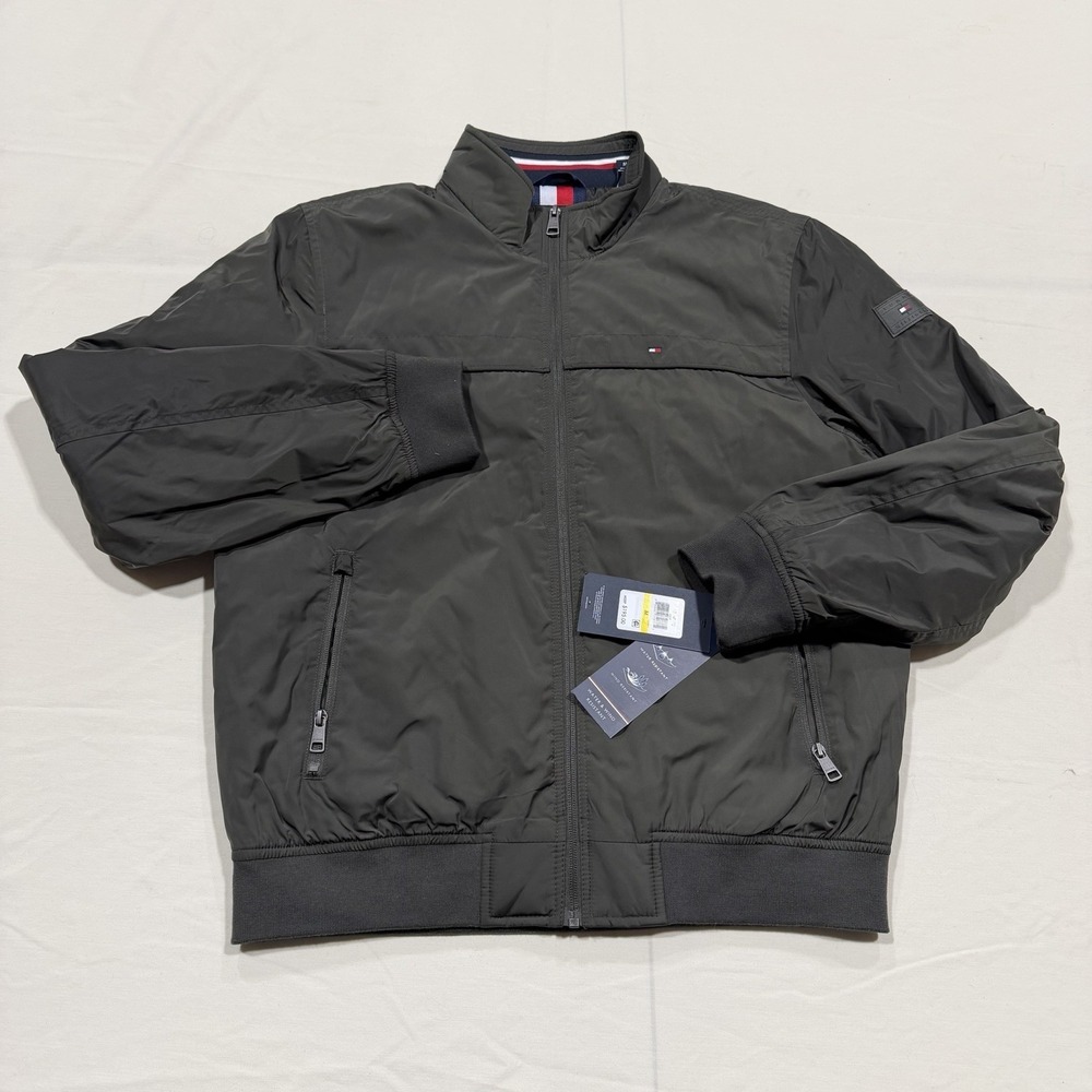 Tommy Hilfiger Performance Faux‎ Memory Bomber Jacket Mens Sz M Olive Green NWT